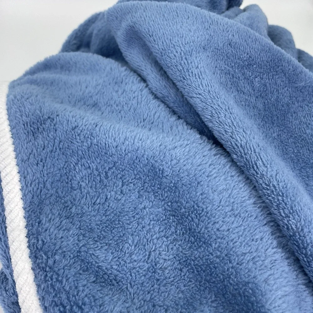 Womens Spa Wrap Soft Terry Cover Up Blue White Trim Pocket One Size (M/L) EUC